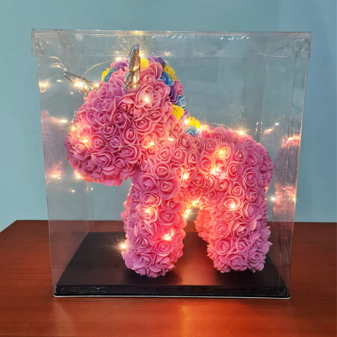 Unicorn Rose Bear (40cm) in Box with Lights