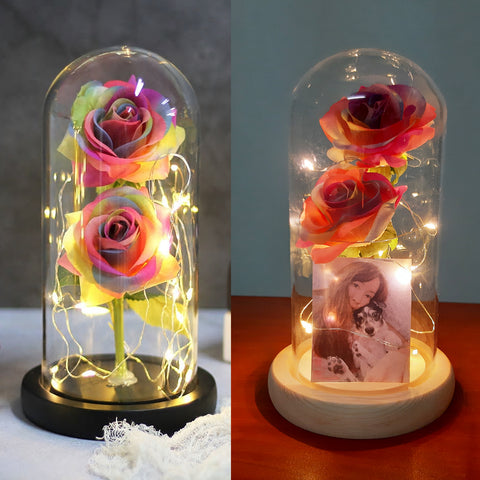 Double Rainbow Rose Jar with Lights