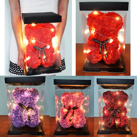 Rose Bear (25cm) in Box with Lights